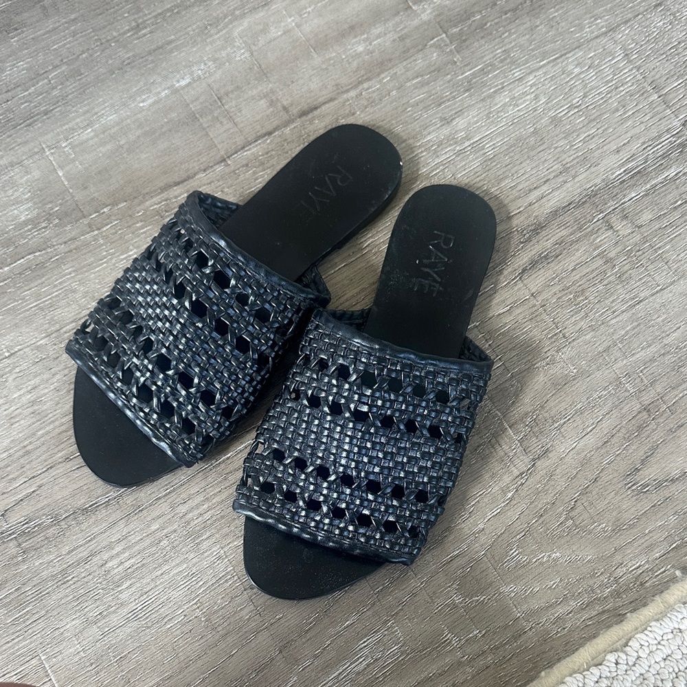 RAYE Black Textured Slide Sandals